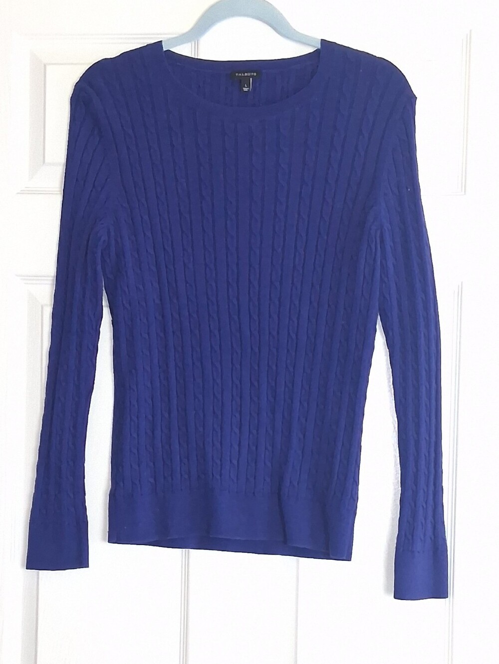 Talbots Blue Crewneck Cable Knit Pullover Long Sleeve Sweater